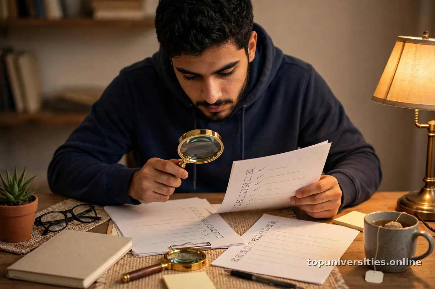 طالب عربي يراجع أوراقه قبل التقديم الجامعي