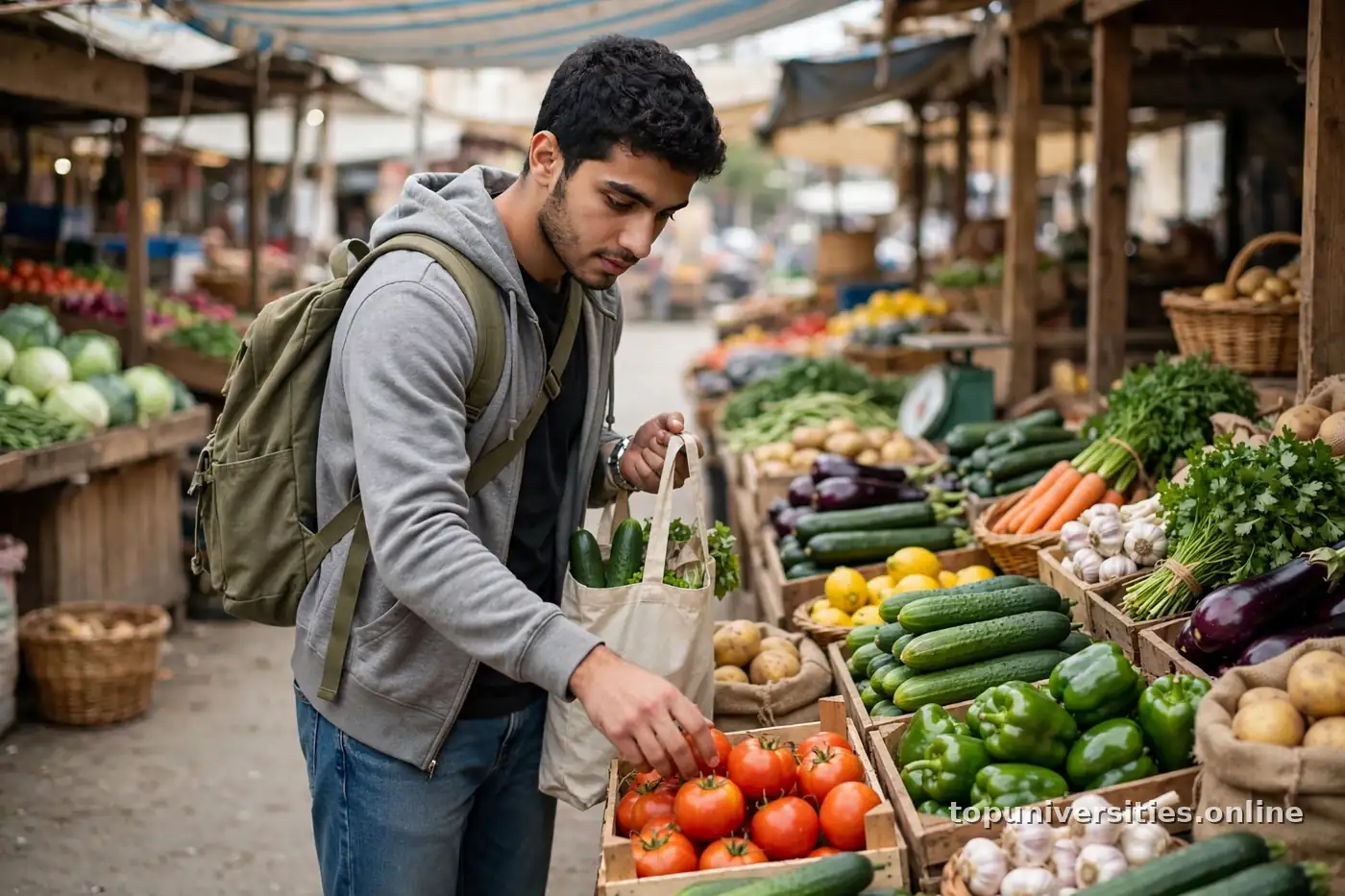 طالب يتسوق بذكاء لتوفير مصاريف المعيشة