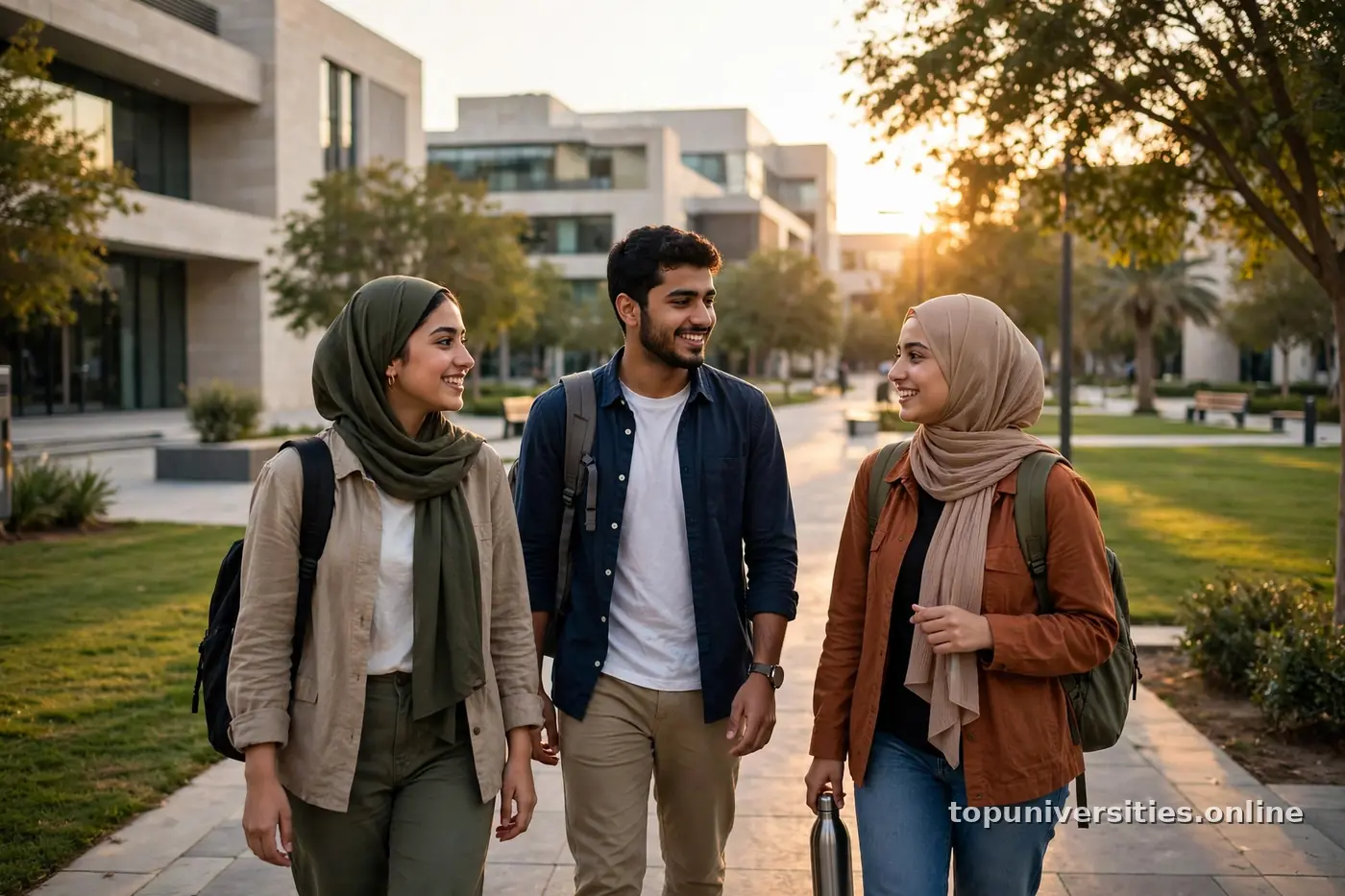 طلبة جامعيون عرب يسيرون في الحرم الجامعي في بداية العام الدراسي