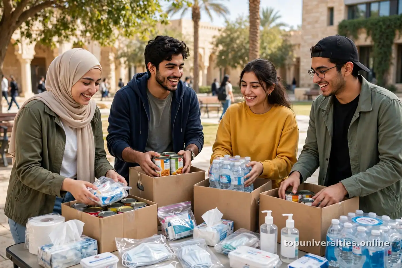 متطوعون من الطلبة في حملة تطوعية جامعية