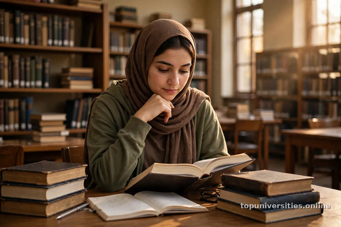طالب يراجع أخلاقيات البحث الأكاديمي