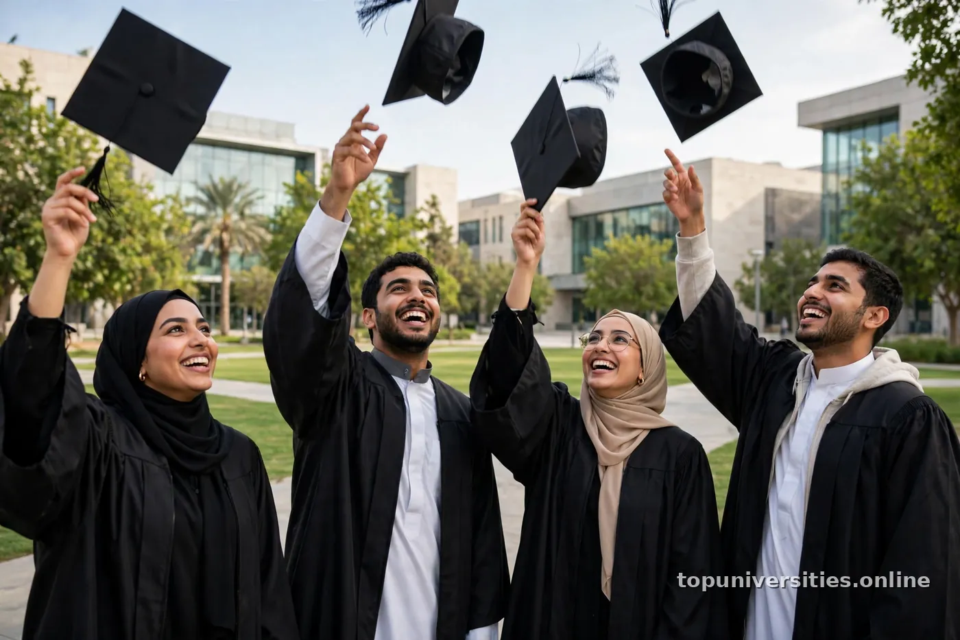 خريجون يحتفلون بعد حصولهم على منح دراسية
